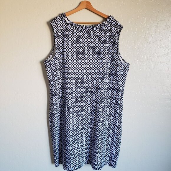Talbots Printed Cotton Knit Shift Dress Knee Length Blue Size 3X Plus Sleeveless - Picture 7 of 9